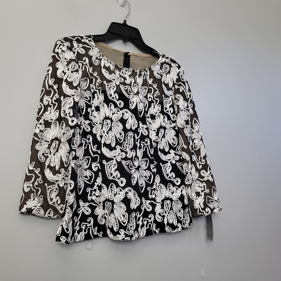 ALEX EVENINGS Allover SoutaTull Trim Embellished Tulle Blouse - Picture 5 of 9